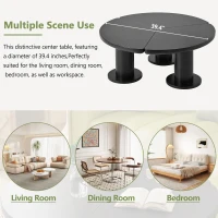 Round Petal-Shaped Coffee Table with Thick Legs and Sleek Edges, Minimalist Design, 39.5" Diameter, Easy Assembly, Black(m-4)