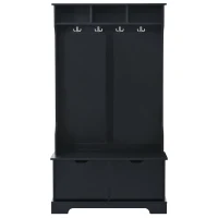 Vinsetto All in One Hall Tree with 3 Top Shelves and 2 Flip Shoe Storage Drawers, Wood Hallway Organizer with Metal Hanging Hooks, Black(m-2)