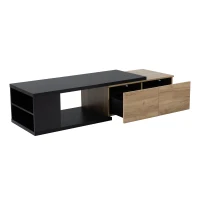 Vinsetto Extendable Coffee Table with 2 Storage Drawers, Dual-tone Wood Center Table with Sliding Tabletop, Multi-functional Hidden Storage, Black(m-2)