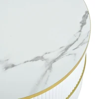 Stackable Coffee Table Set with 2 Drawers, Nesting Tables with Tempered Glass and High Gloss Marble Tabletop, Table for Living Room, Golden White(m-11)