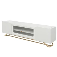 Vinsetto Sleek Design TV Stand with Fluted Glass, Faux Marble Top, Gold Frame Base, Fits TVs Up to 70", 63.5" L x 12.5" W x 19" H, White(m-12)