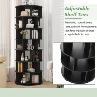360° Spinning Shoe Cabinet with 5 Grids Per Layer, Adjustable 7-Tier Rotating Shoe Rack Tower, for Living Room, 23.5" L x 23.5" W x 65" H, Black(m-6)
