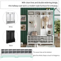 60" Modern Wide Hall Tree with Metal Hooks, Entryway Bench, 24 Shoe Cubbies and Ample Storage, Coat Rack for Hallway, White(m-5)