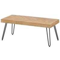 Modern Wood Coffee Table with Metal Chevron Pattern Legs, Cocktail Table for Living Room, Easy Assembly, 43" L x 19.5" W x 18" H, Natural(m-13)