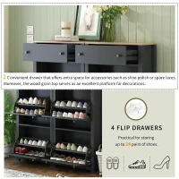 Modern Slim Shoe Cabinet Set with 4 Flip Drawers, Wood Grain Pattern Top, Adjustable Panels, Shoe Rack for Hallway, Black(m-5)