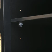 Vinsetto Boho Style TV Stand for TVs Up to 70" with Rattan Door, Media Console Table, Metal Base, Country Style Sideboard, 65" L x 17" W x 28" H, Black(m-9)