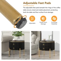 Vinsetto Round End Table with Storage Drawers, Modern Faux Marble Tabletop, Metal Legs and Handles, Black+Gold(m-4)