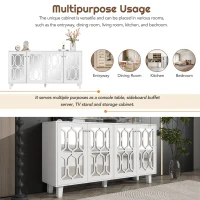 Vinsetto Side Cabinet with Adjustable Shelves, 4-Door Mirror Hollow-Carved TV Stand for TVs Up to 70", Multi-functional Console Table with Storage, White(m-5)