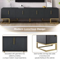 Vinsetto Modern TV Stand with Metal Legs and Gold Handles for TVs Up to 80", Media Console Table with Cabinets and Adjustable Shelves, Black+Gold(m-7)