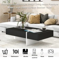 Contemporary Rectangle Coffee Table with Large Drawer, Modern High Gloss Surface, 45" L x 25.5" W x 13.5" H, Black(m-5)