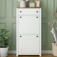 Functional Shoe Cabinet with 2 Flip Drawers, Adjustable Shoe Rack, Wood Grain Top, and Extra Storage, 24" L x 9.5" W x 47.5" H, White(m-4)