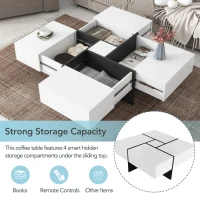 Unique Design Coffee Table with 4 Hidden Storage Compartments, Extendable Sliding Tabletop, UV High-Gloss Finish, 31.5"x 31.5", White(m-5)