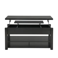 Vinsetto Lift Top Coffee Table with Multi-Functional Open Shelves, Modern Lift Tabletop Dining Table for Living Room, 42" L x 40" W x 25.5" H, Black(m-12)