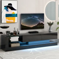Vinsetto 71" TV Stand for 75" TV with Media Storage Cabinets, 16-Color RGB LED Lights, Modern High Gloss Entertainment Center, Black(m-1)