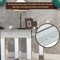 Modern Glass Mirrored Side Table with Crystal Design and Adjustable Height Legs, Easy Assembly End Table, 15" L x 15" W x 22.5" H, Silver(m-7)