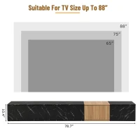 TV Stand with Faux Marble and Walnut Finish, Modular Entertainment Center for TVs up to 88", 4 Storage Drawers, Black(m-9)