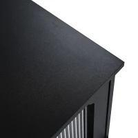 Retro Design TV Stand with Fluted Glass Doors, 2 Drawers and Cabinets, Fits TVs Up to 78", 70" L x 16" W x 22" H, Black(m-12)