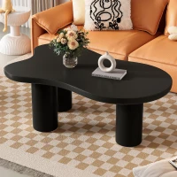 Cloud Coffee Table with 1.5" Thick Tabletop, 3 Sturdy Legs, Irregular End Table for Living Room, Easy Assembly, 44" L x 26" W x 15.5" H, Black(m-1)