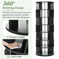 360° Spinning Shoe Cabinet with 5 Grids Per Layer, Adjustable 7-Tier Rotating Shoe Rack Tower, for Living Room, 23.5" L x 23.5" W x 65" H, Black(m-8)