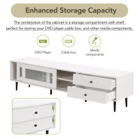 Vinsetto Chic Elegant Design TV Stand with Sliding Fluted Glass Doors, Slanted Drawers Media Console for TVs Up to 75", TV Cabinet with Storage Space, White(m-8)