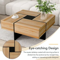 Unique Design Coffee Table with 4 Hidden Storage Compartments, Extendable Sliding Tabletop, UV High-Gloss Finish, 31.5"x31.5", Brown(m-6)