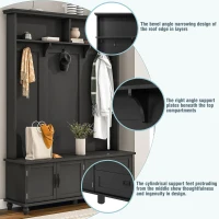 Modern Hall Tree with Storage Cabinet, 2 Large Drawers, Mudroom Bench with 5 Coat Hooks, 59" L x 16" W x 80.5" H, Black(m-6)