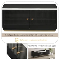 Vinsetto Sleek Design TV Stand with Fluted Glass, Faux Marble Top, and Gold Frame Base, Fits TVs Up to 70", 63.5" L x 12.5" W x 19" H, Black(m-5)