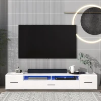 Vinsetto 82.5" Minimalist TV Stand for 90+" TV with Color Changing LED Lights, High Gloss Finish, Modern Entertainment Center, White(m-4)