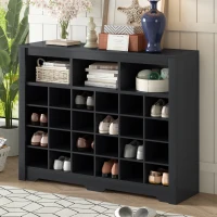 Modern 24-Cubby Shoe Cabinet, Sleek Design with Curved Base, Versatile Sideboard for Hallway, Bedroom, Living Room, Black(m-1)