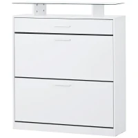 Shoe Cabinet with 2 Flip Drawers and Adjustable Shoe Storage, Tempered Glass Top, LED Light, 35" L x 9.5" W x 41" H, White(m-13)
