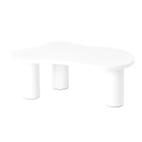 Cloud Coffee Table with 1.5" Thick Tabletop, 3 Sturdy Legs, Irregular End Table for Living Room, Easy Assembly, 44" L x 26" W x 15.5" H, White(m-11)