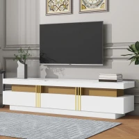 Vinsetto Luxury TV Stand with High Gloss Faux Marble Top for TVs Up to 78", Media Console with Golden Panel Design and 3 Drawers, White+Gold(m-4)