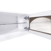 Luxurious TV Stand with Fluted Glass Doors, Media Console for TVs Up to 95'', Tempered Glass Shelf, Multiple Storage Options, White(m-10)