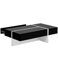 Contemporary Rectangle Coffee Table with Large Drawer, Modern High Gloss Surface, 45" L x 25.5" W x 13.5" H, Black(m-13)