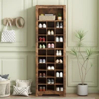 Contemporary Shoe Cabinet with 30 Cubbies, Free Standing Tall Storage Cabinet for Hallway or Bedroom, 24.5" L x 13" W x 74" H, Rustic Brown(m-1)