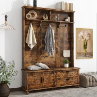 Vinsetto Modern Hall Tree with Storage Cabinet, 2 Large Drawers, Mudroom Bench with 5 Coat Hooks, 59" L x 16" W x 80.5" H, Rustic Brown(m-1)