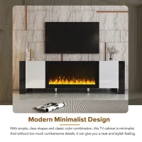 Modern TV Stand for TVs up to 78" with Electric Fireplace, Media Console with Cabinets, Entertainment Center, 68" L x 13.5" W x 21.5" H, White(m-5)