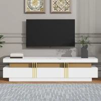 Vinsetto Luxury TV Stand with High Gloss Faux Marble Top for TVs Up to 78", Media Console with Golden Panel Design and 3 Drawers, White+Gold(m-1)