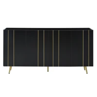 Storage Shoe Cabinet with 5 Metal Legs, Gold Lines Doors, Minimalist Sideboard Cabinet, Modern TV Stand, 63" L x 15" W x 31.5" H, Black(m-2)