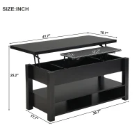 Vinsetto Lift Top Coffee Table with Multi-Functional Open Shelves, Modern Lift Tabletop Dining Table for Living Room, 42" L x 40" W x 25.5" H, Black(m-3)