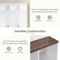 Vinsetto Multi-Functional Hall Tree with 4 Hidden Hanging Hooks, Brown Wood Grain Bench, Multiple Storage Spaces, 59" L x 15.5" W x 75" H, White(m-8)