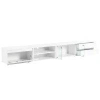 Vinsetto Modern APP Controlled LED TV Stand for TVs Up to 105", Faux Marble Media Console, with Tempered Glass Doors, 2 Drawers & Cabinets, White(m-13)