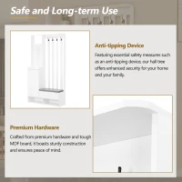 Contemporary Hall Tree with Cushioned Storage Bench, Multifunctional Coat Rack Stand, with Pegboard and 4 Hooks, 39.5" L x 12" W x 71" H, White(m-8)