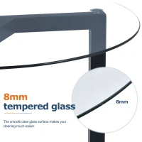 Round Coffee Table with Tempered Glass Top and Sturdy Wood Base, Modern Cocktail Table, Easy Assembly, 35.5" L x 35.5" W x 17.5" H, Black(m-8)