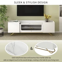 Vinsetto Sleek Design TV Stand with Fluted Glass, Faux Marble Top, Gold Frame Base, Fits TVs Up to 70", 63.5" L x 12.5" W x 19" H, White(m-5)