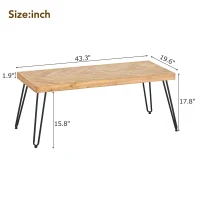 Rectangle Natural Wood Coffee Table with Metal Black Chevron Pattern Legs, Cocktail Table for Living Room, Easy Assembly, 43" L x 19.5" W x 18" H(m-3)
