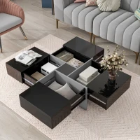 Coffee Table with 4 Hidden Storage Compartments, Extendable Sliding Tabletop, UV High-Gloss Design, 31.5"x31.5", Black(m-4)
