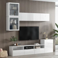 Vinsetto High Gloss TV Stand for TVs Up to 78" with Ample Storage, Media Console, Wall Mounted Floating Cabinets, 93" L x 15" W x 26" H, White(m-4)