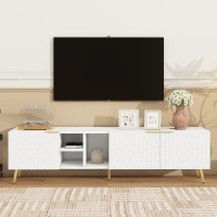 Vinsetto Modern Minimalist Geometric TV Stand with Metal Handles and Gold Legs, Fits TVs Up to 80", Multi-functional TV Stand with Storage Cabinets, White+Gold(m-4)