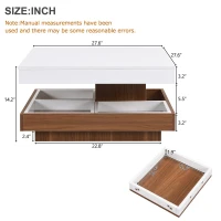 Square 360° Rotating Wood Coffee Table with 3 Detachable Trays, Storage Table for Living Room, 27.5" L x 27.5" W x 14" H, White+Walnut(m-3)